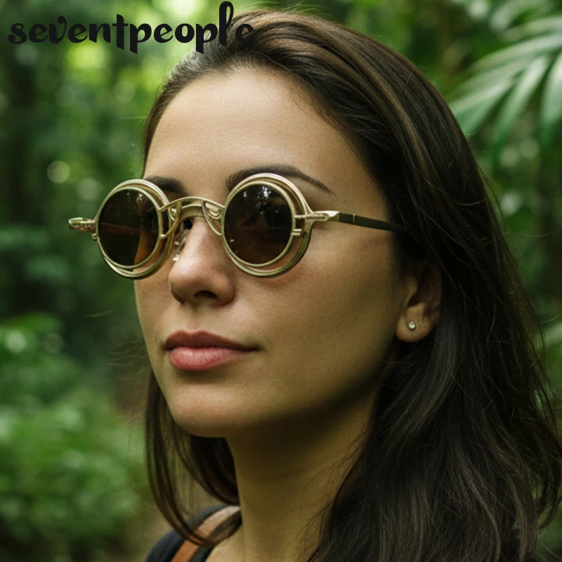 

Small Frame Round Steampunk Removable Sunglasses Women 2025 Luxury Brand Retro Punk Metal Sun Glasses For Lady Clip On Eyewear