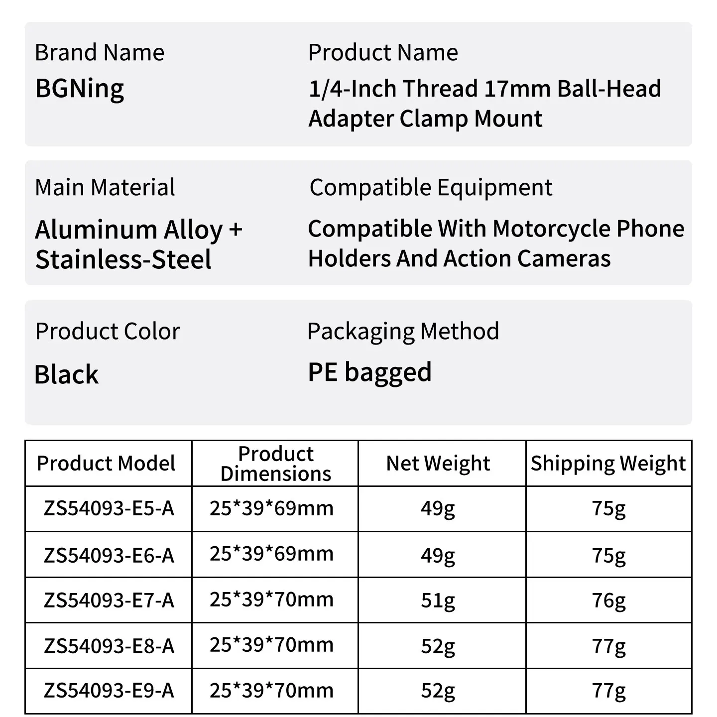 Anfang 360 ° Drehbarer 17-mm-Kugelkopfhalter mit 2 kg Traglast, Aluminiumadapter für GoPro, Insta360, DJI OSMO, Motorrad-Stativhalterung – Detail 16