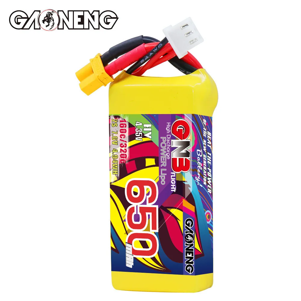 GNB-Batterie Lipo 2S, 650mAh, 7.6V, 160C/320C, avec compte 30, pour mini quadricoptère, importateur FPV, hélicoptère, avion RC, 6 pièces