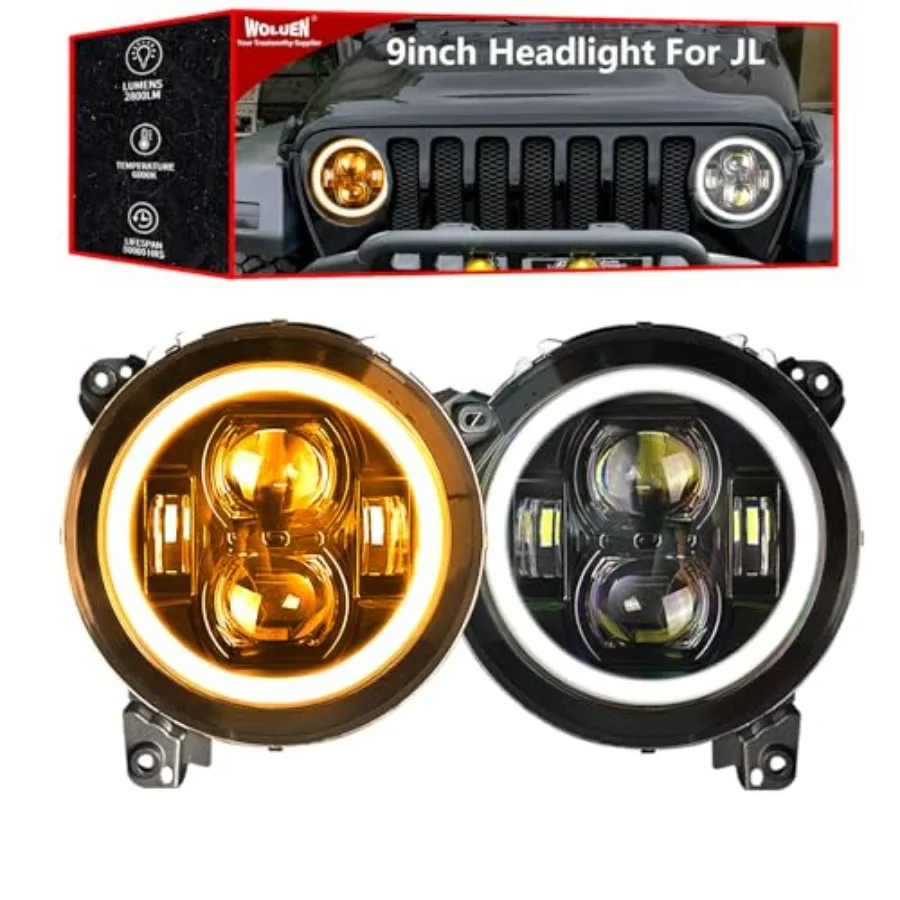 

9 inch LED Headlights for Jeep JL 2018-2023+ Gladiator JT with Z-shaped Anti-glare Sharp Cut-off Line Beam Pattern and Integrat