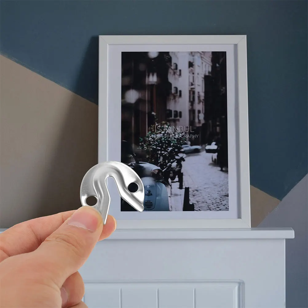 

20pcs Picture Frame Hangers Heavy Duty Silver Metal Hooks Brackets Hardware Wall Decor Compact Furniture Artwork Display