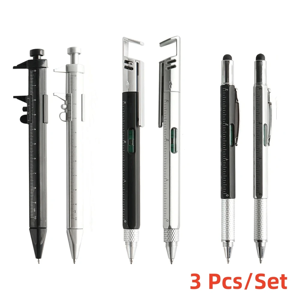 3Pcs Multifunction Ballpoint Pen with Modern Handheld Tool Measure Technical Ruler Screwdriver Touch Screen Stylus Spirit Level