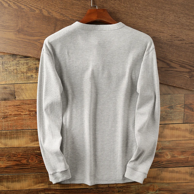 New Fashion Mens Henley Shirts Long Sleeve Half Button Up Thermal Waffle Knit Tops Tees US Size XS-XL