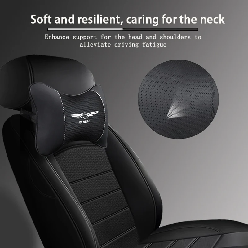 1Pcs Car Seat Headrest Auto Logo Neck Pillow For Genesis G80 GV70 GV80 GV60 G70 Essentia Neolun G90 GV90 X