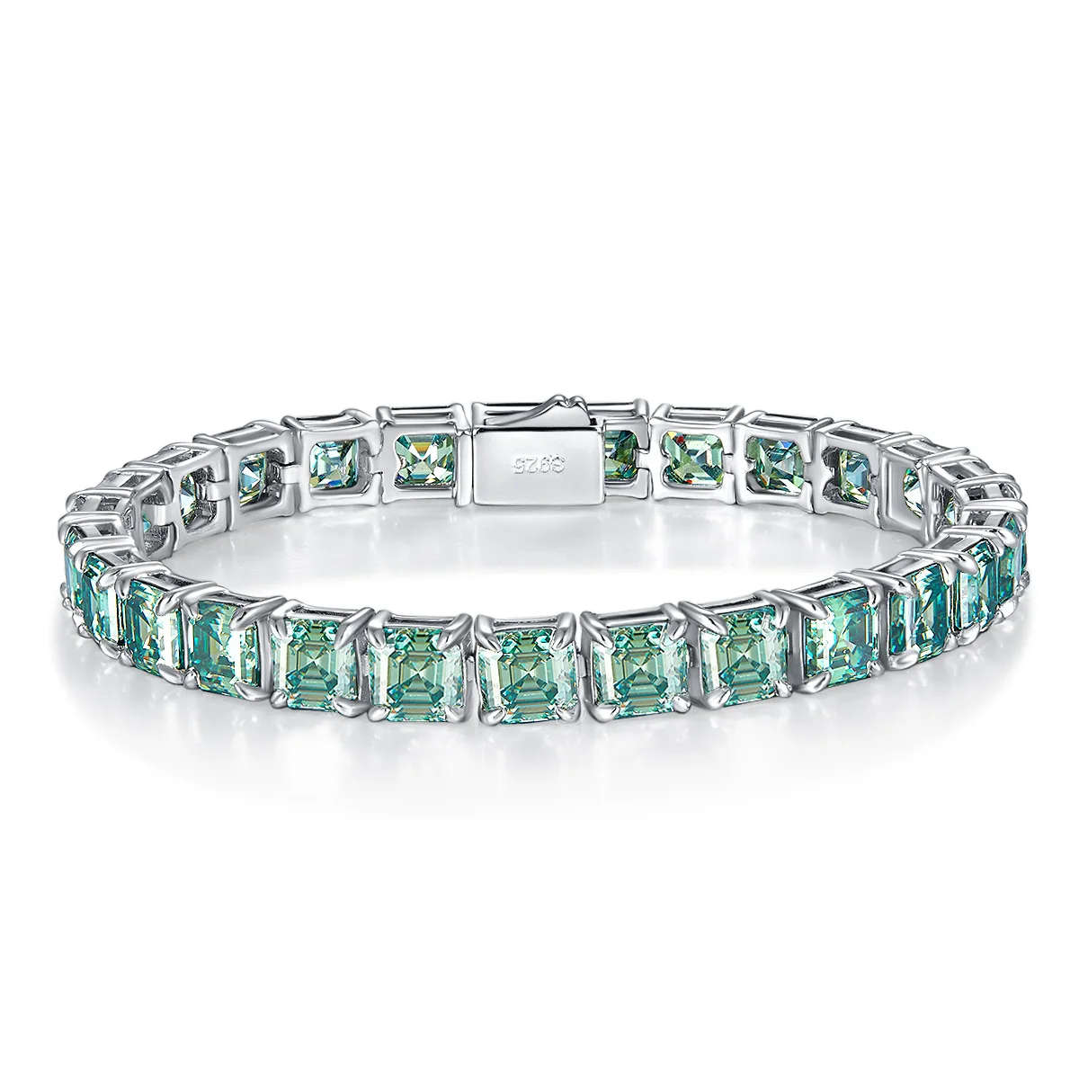 5.5mm 0.8ct/pcs Blue-green pagoda-cut moissanite bracelet, unisex hip-hop style bracelets