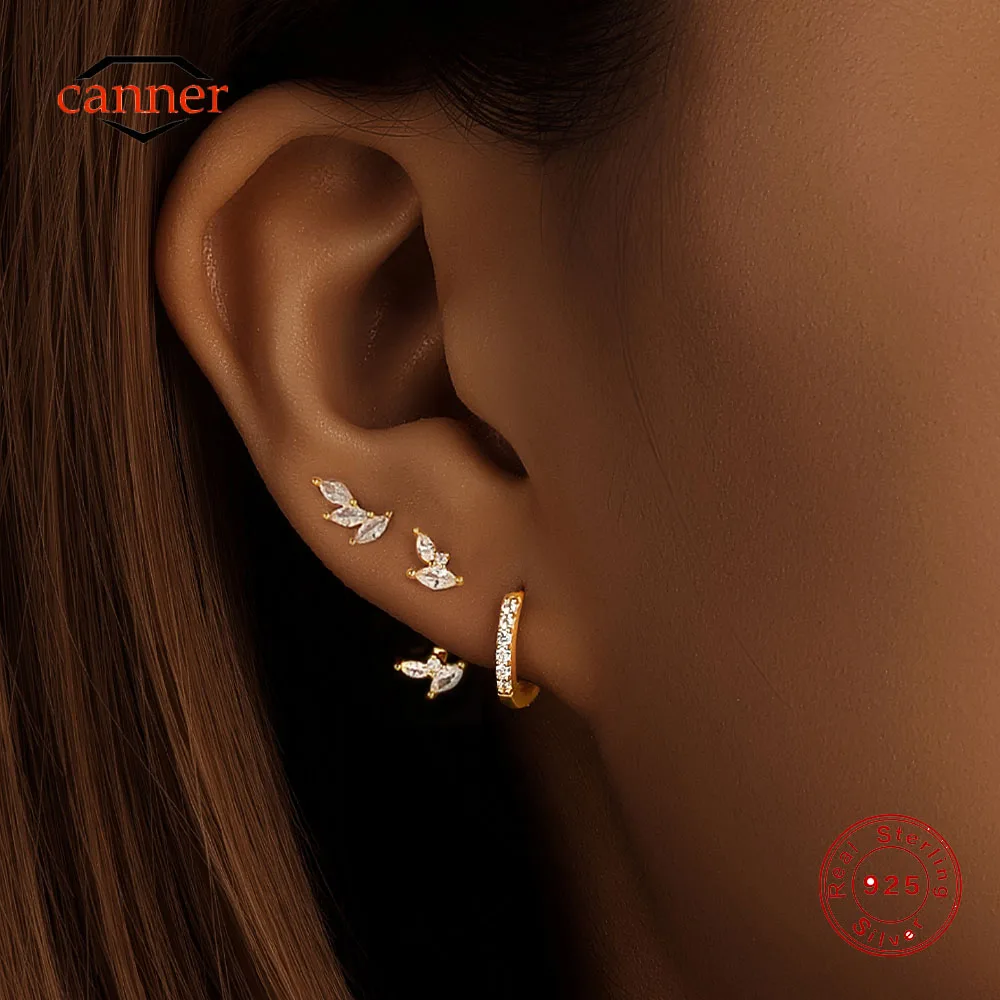 CANNER-Ensemble de boucles d'oreilles simples en argent regardé 925 pour femme, cuir chevelu en œil de cheval, or 18 carats, bijoux fins, cadeaux de fête, 3 pièces
