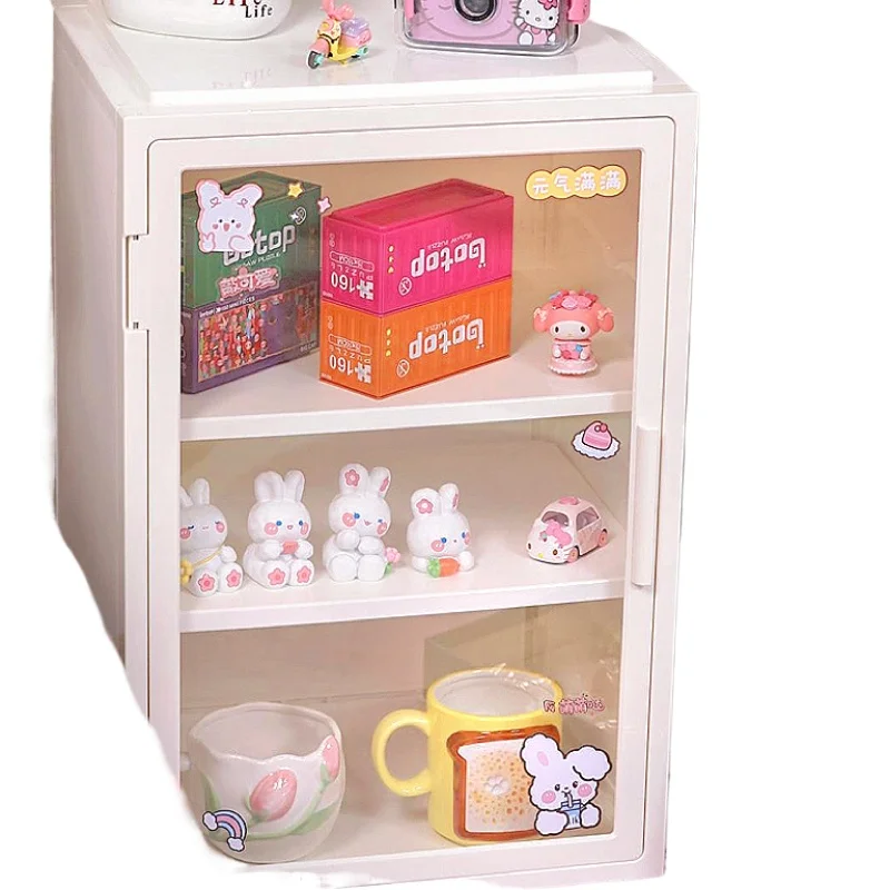 Pink Multi Function Storage Cabinet Adjustable Display Stand with Perspective Doors Stylish Bedroom Furniture for