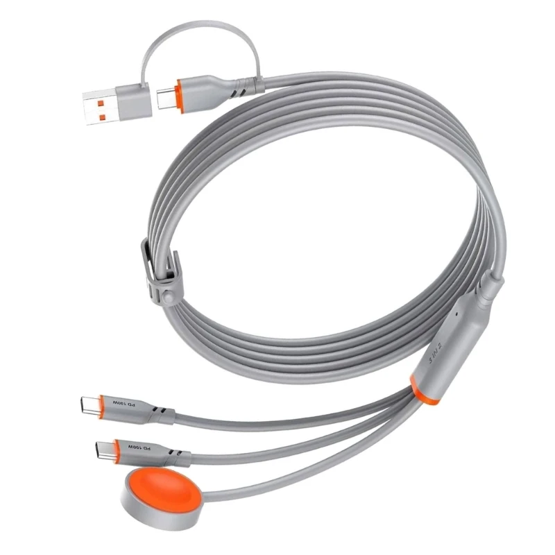 Multi Charging Cable with USB C Input, USB-A Adapter, 2 USB C Outputs and 5W Watch Charging Wire 55KC