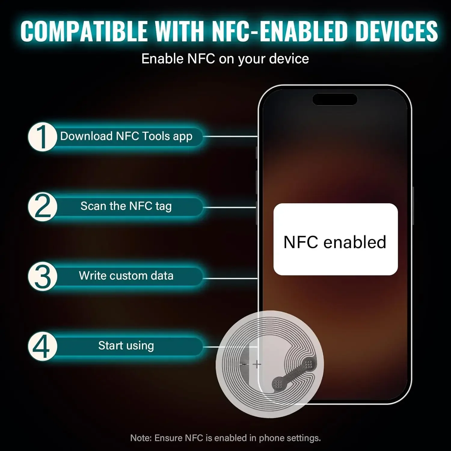 50-10PCS NTAG215 NFC Sticker Tags 504 Byte Blank Rewritable Adhesive Labels, Universal for All NFC Enabled Mobile Phones view 3