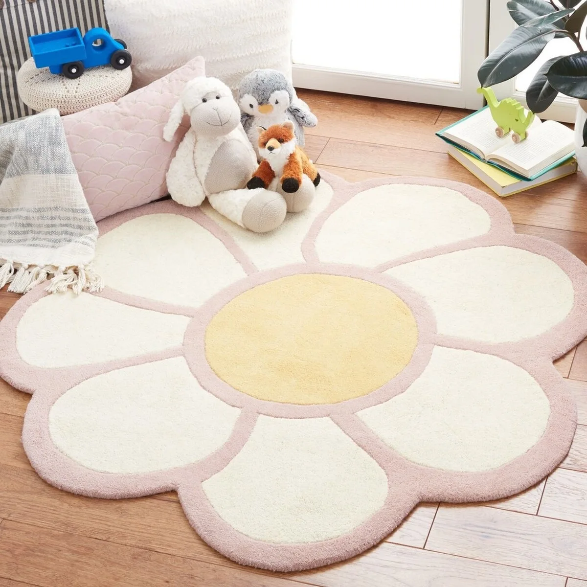 

VIKAMA Small Fresh Simple Flowers Round Imitation Cashmere Bedroom Non-Slip Carpet