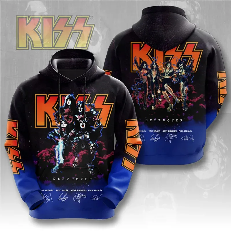 Rock Band Kiss Hoodies 3Dพิมพ์ผู้ชายผู้หญิงHip Hopขนาดใหญ่Pullover Hooded Sweatshirtsแฟชั่นStreetwear Man Hoodies