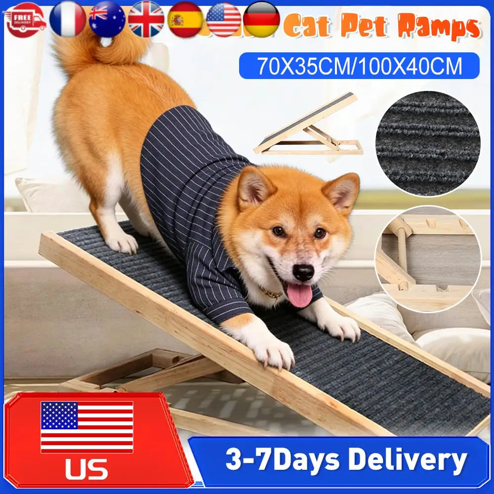 

Регулируемая деревянная складная лестница для домашних животных с 2/4 уровнями, нескользящая поверхность с ковровым покрытием для высоких кроватей и диванов, для использования в помещении