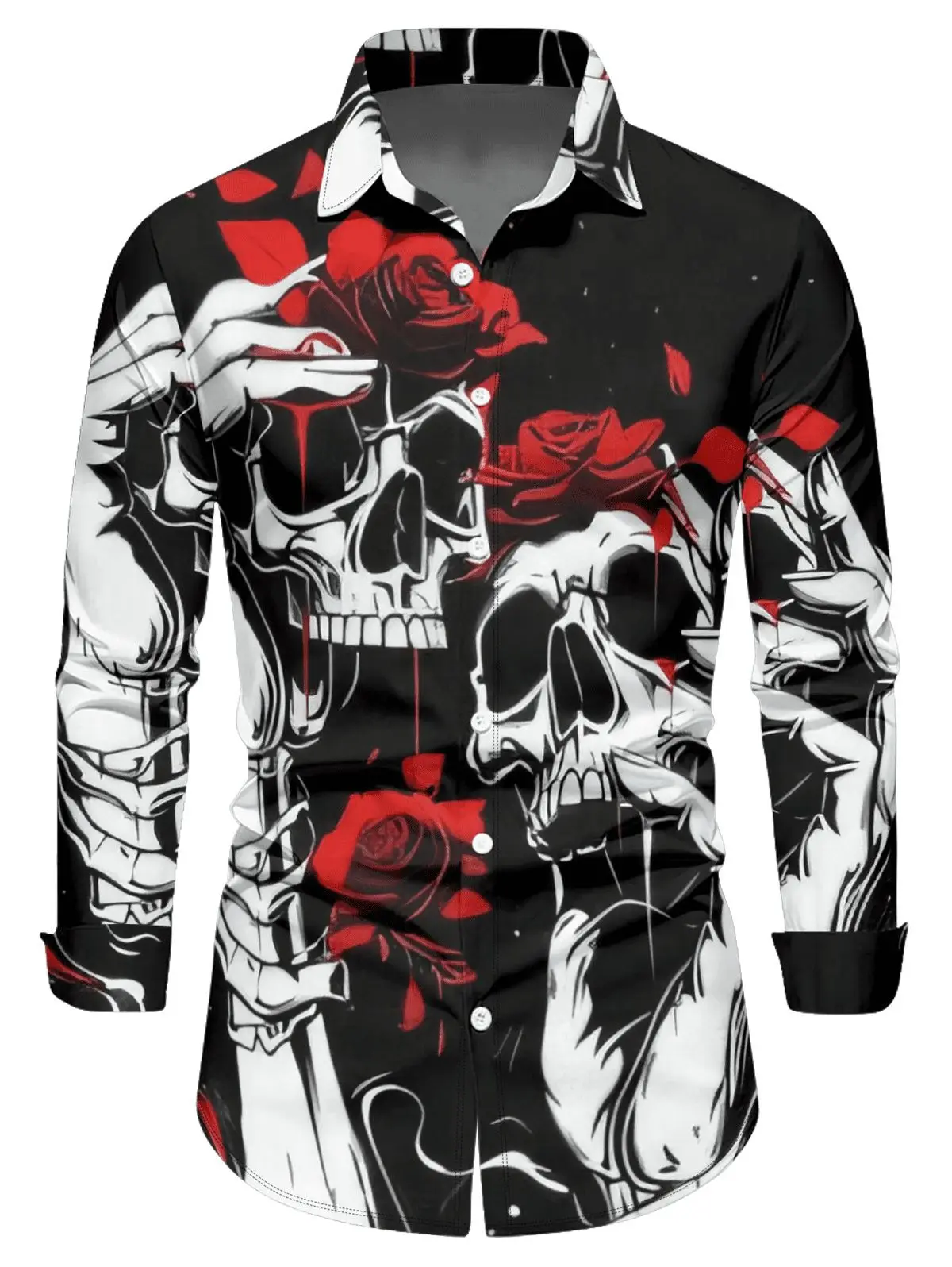 

Fashion 3D Printed Halloween Skull Pattern Printed Long Sleeve Shirt Fashion Trend Streetwear Shirt Lapel Shirt Casual Menswear