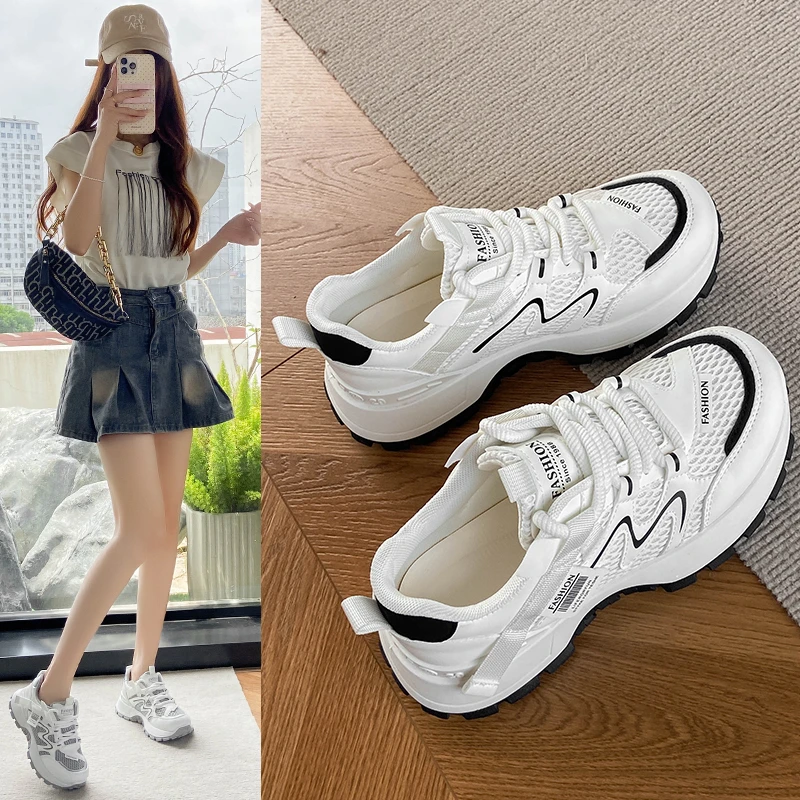 

Fashionable Breathable Running Shoes Women's Soft Sole Mesh Shoes Korean Style Spring and Autumn New Style