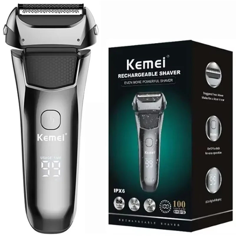 Kemei Electric Men's Shaver Facial Beard Wet & Dry Shaver Rechargeable Professional Shaver System