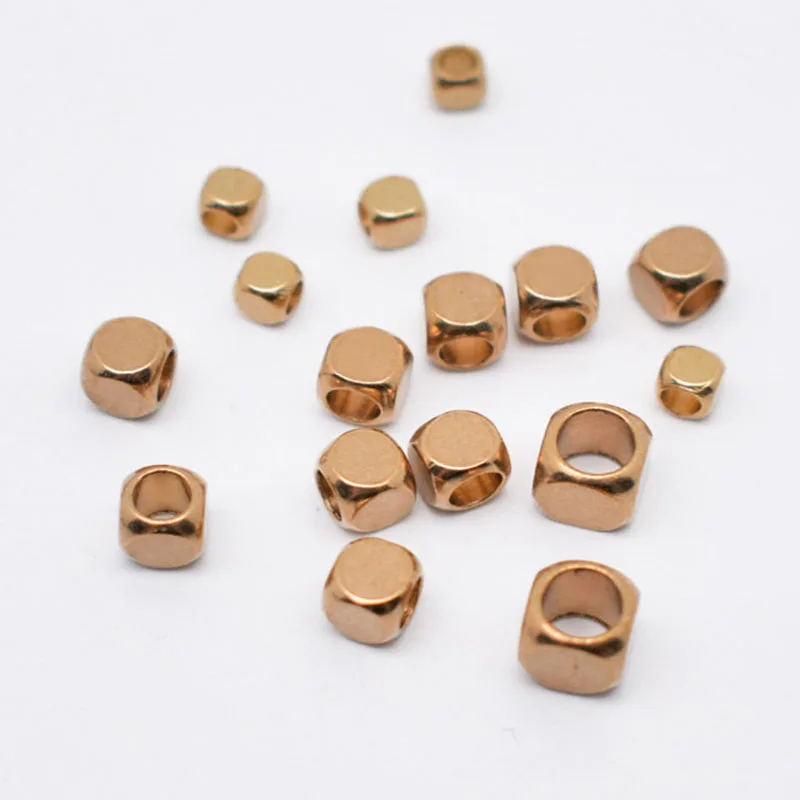 50Pcs Brass Metal Cube Spacer Beads DIY Bracelet Necklace Accessories Big Hole Loose Square Beads For DIY Jewelry Making