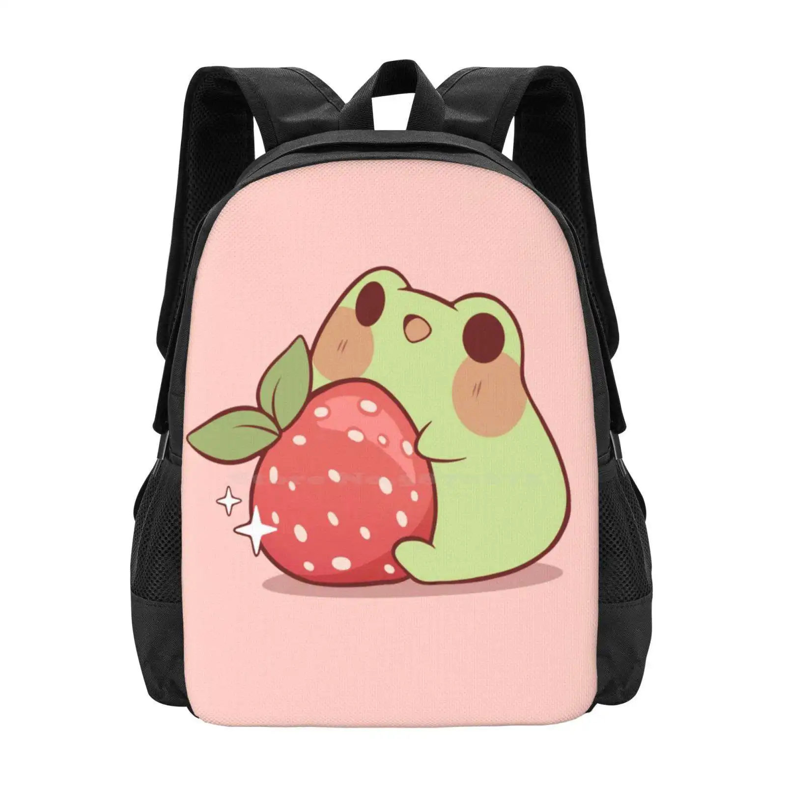 

Frog With Strawberry Hot Sale Backpack Fashion Bags Cute Frog Cute Strawberry Cottagecore Aesthetic Frog Cottage Core