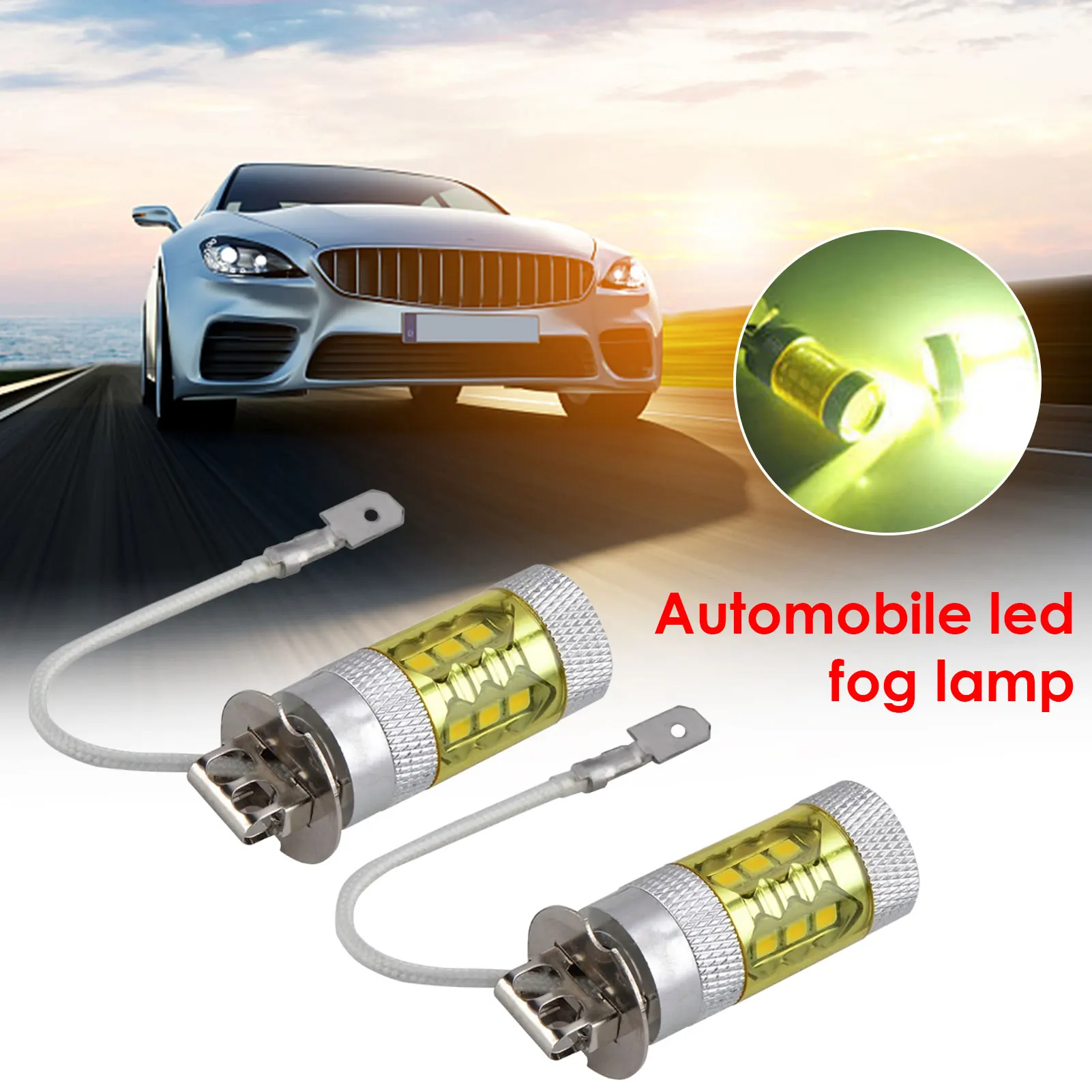 2pcs H3 LED Fog Lights Bulb 80W 16LED High Power Yellow White Lighting DRL Bulb Replacement For Car Truck Motorcycle Accessories