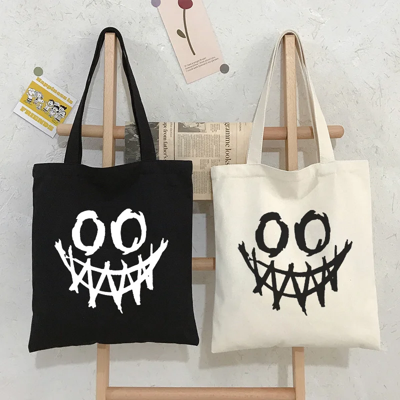 Japanese dark shopper bag Gothic Waves y2k canvas bag fun cartoon large capacity Ulzzang women bag Harajuku women shoulder bags