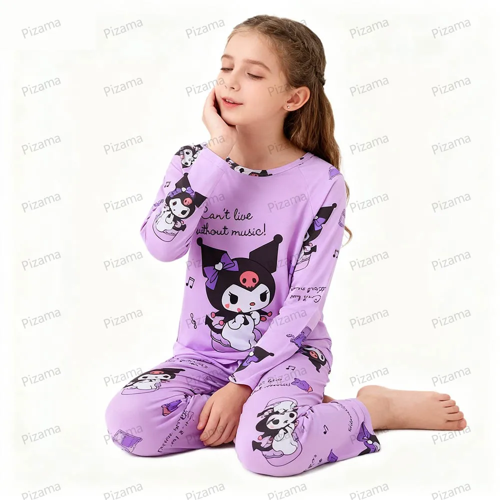 طقم بيجامات كورومي كارتونية للأطفال - ملابس نوم بأكمام طويلة للفتيات - بيجامات سانريو اللطيفة والمريحة للأطفال البنات ملابس منزلية