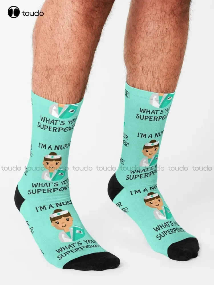 I'M A Nurse! What'S Your Superpower?* Socks Kawaii Socks Unisex Adult Teen Youth Socks Personalized Custom 360° Digital Print