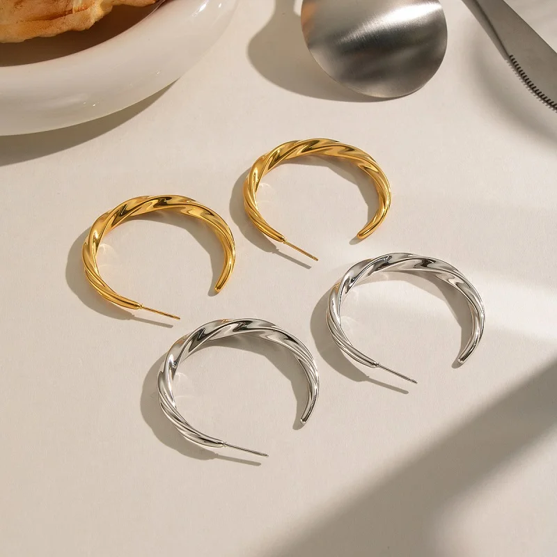Miia Nordic Minimalist Stainless Steel Earrings Non-Fading Waterproof Geometric Hoop Earrings for Women Fashionable Casual Style