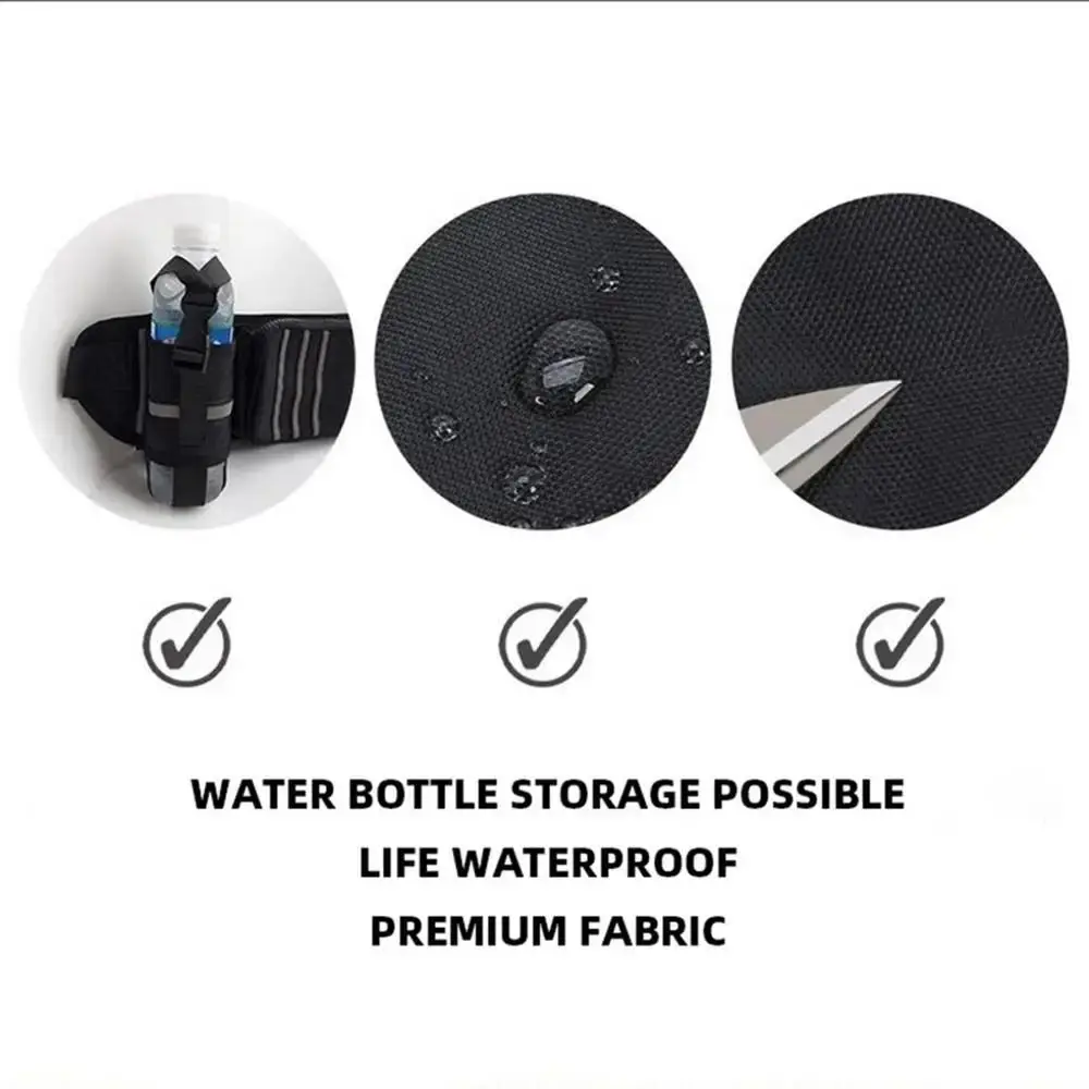 Oxford Cloth Running Belt Pack Waterproof with Water Bottle Bag Sports Shoulder Pack Black Large Capacity Running Crossbody Bags