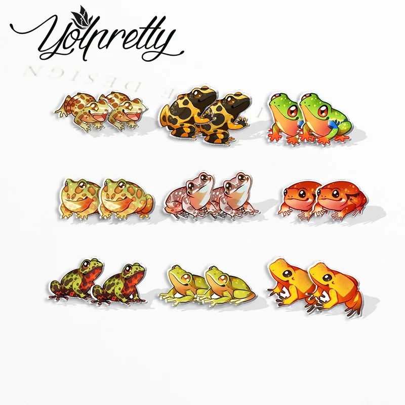 2023 Cartoon Red-Eyed Tree Frog Golden Poison Acrylic Stud Earrings Resin Epoxy Ear Fashion Jewelry Earrings for Women Girls