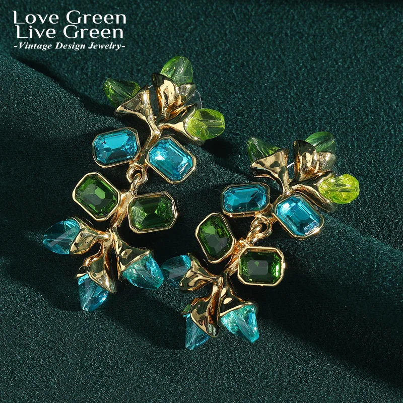 

Vintage Retro Leaf Drop Earrings Pendent Blue Green Crystal Women Accessories High Quality Bohemia Style Party Jewelry New 2026