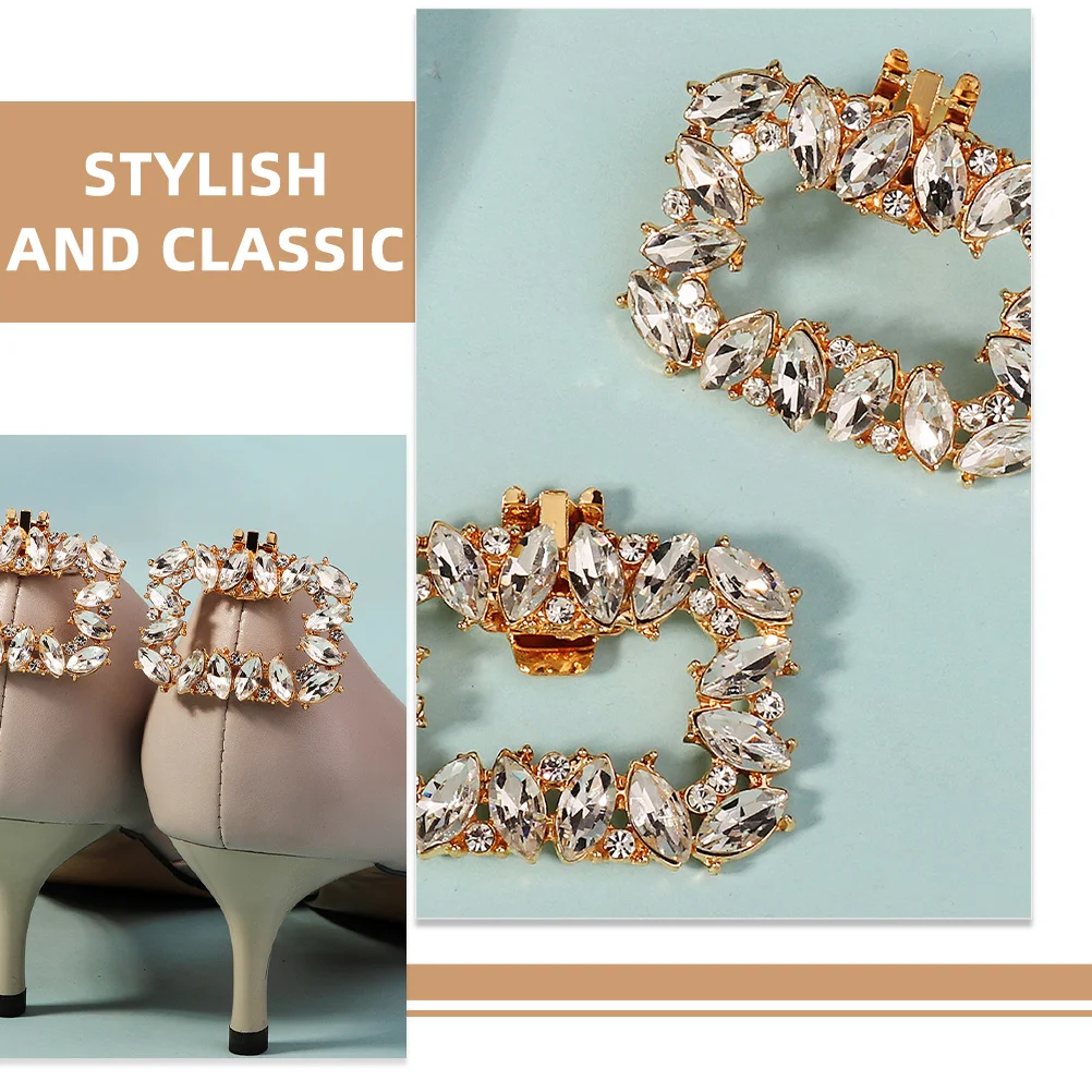 

2Pcs Metal Shoe Buckles Rhinestone Clips Removable Wedding Shoe Charms for Pumps Heels Flats Women Shoes Accessories