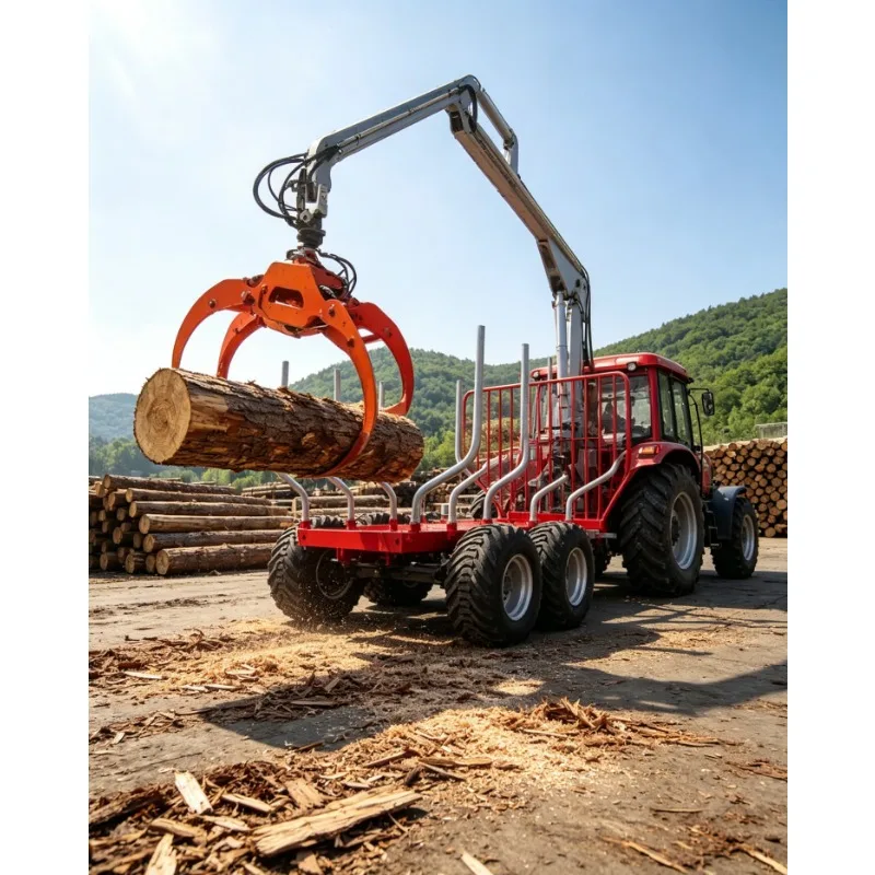 

Small Crane Timber Trailer Wheel Dumper Truck with Wood Grabber Timber Logs Trailer Forestry Farm Hydraulic Log Trailer