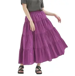 Falda larga de lino y algodón para mujer, falda larga con volantes, color rojo, Morado, rosa, M-5XL, 6XL, 7XL, primavera, 2024