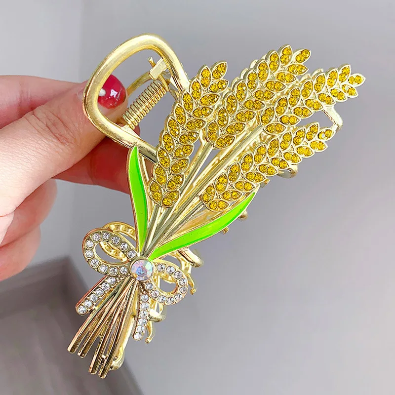 Trendy New Wheat Ear Crystal Women\'s Barrettes Twisted Gold Color Metal Hair Clips for Female Elegant Wedding Har Jewelry