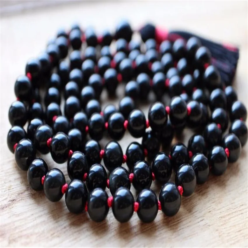 

6mm Natural Black Onyx Gemstone 108 Beads Tassels Mala Necklace Stone Couples Formal event Crystal Yoga Choker Men Religious