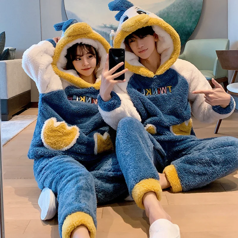 Disney winter warm couple pajamas set Donald Duck loungewear Disney loungewear cute cartoon Donald Duck couple pajamas