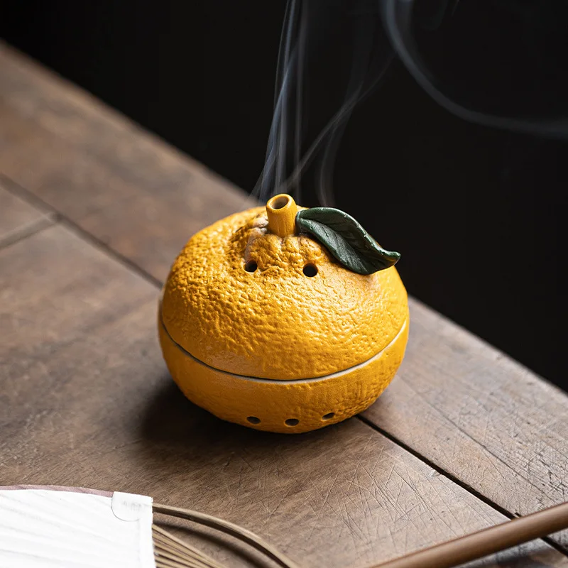 Orange Good Luck Ceramic Incense Burner for Home Indoor Aromatherapy Burner Agarwood Sandalwood Mugwort Ugly Orange Incense Burn