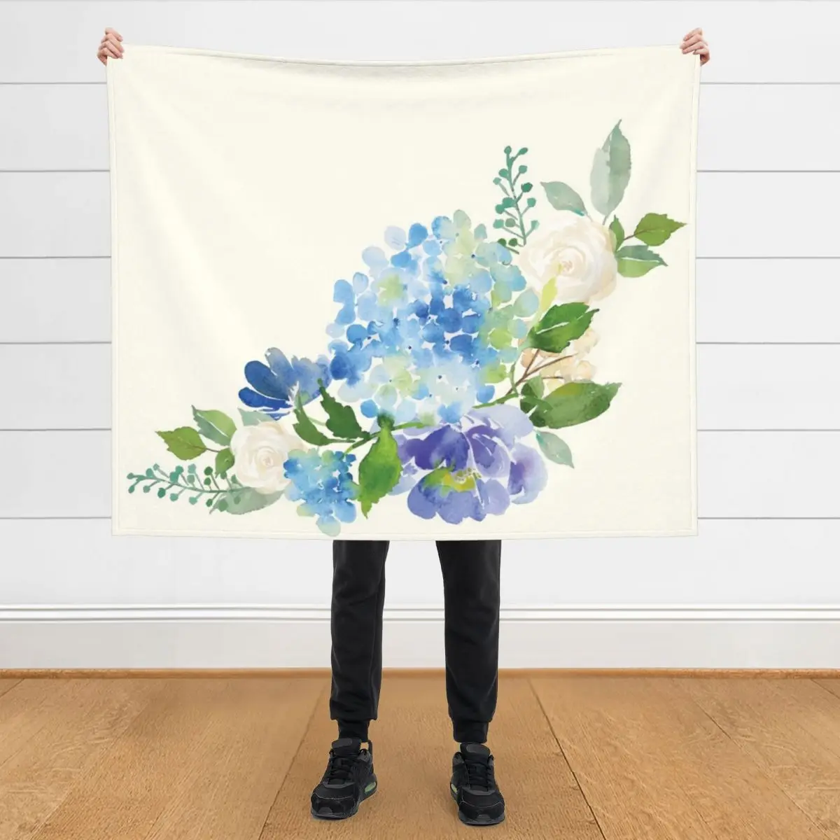 

Blue Watercolor Hydrangea Throw Blanket Soft Plaid Single Sofa Blankets