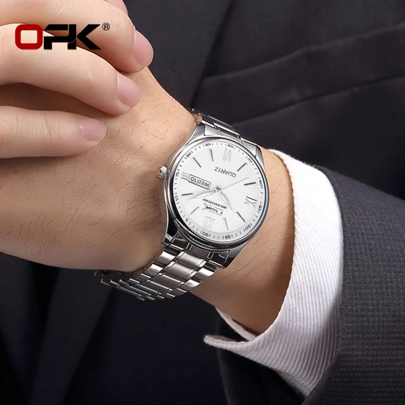 OPK 8123 Mens Watch Fashion Original Quartz Wristwatch Waterproof Luminous Watches For Men Dual Calendar Display Reloj Hombre