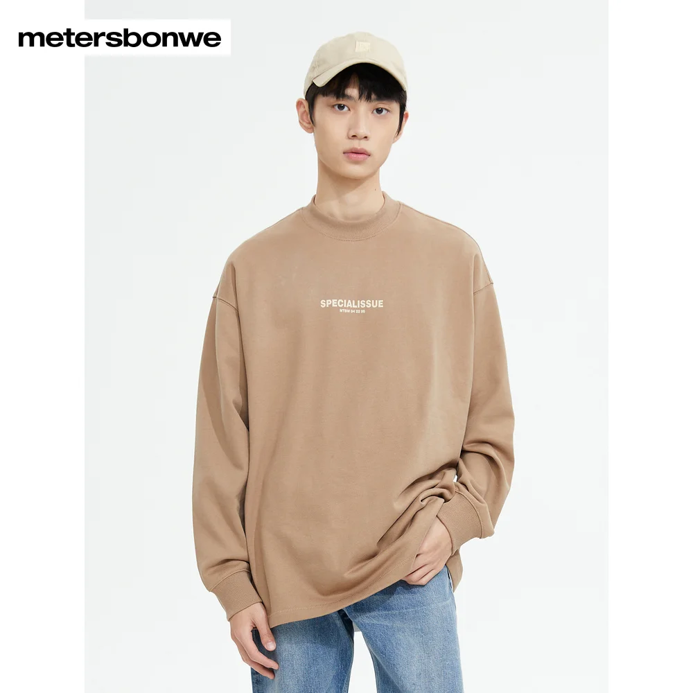 

Metersbonwe-Men's And Women's 100%Cotton Fleece Round Neck Solid Color Pullover Printing Loose Version Anti-Static Sweatshirt