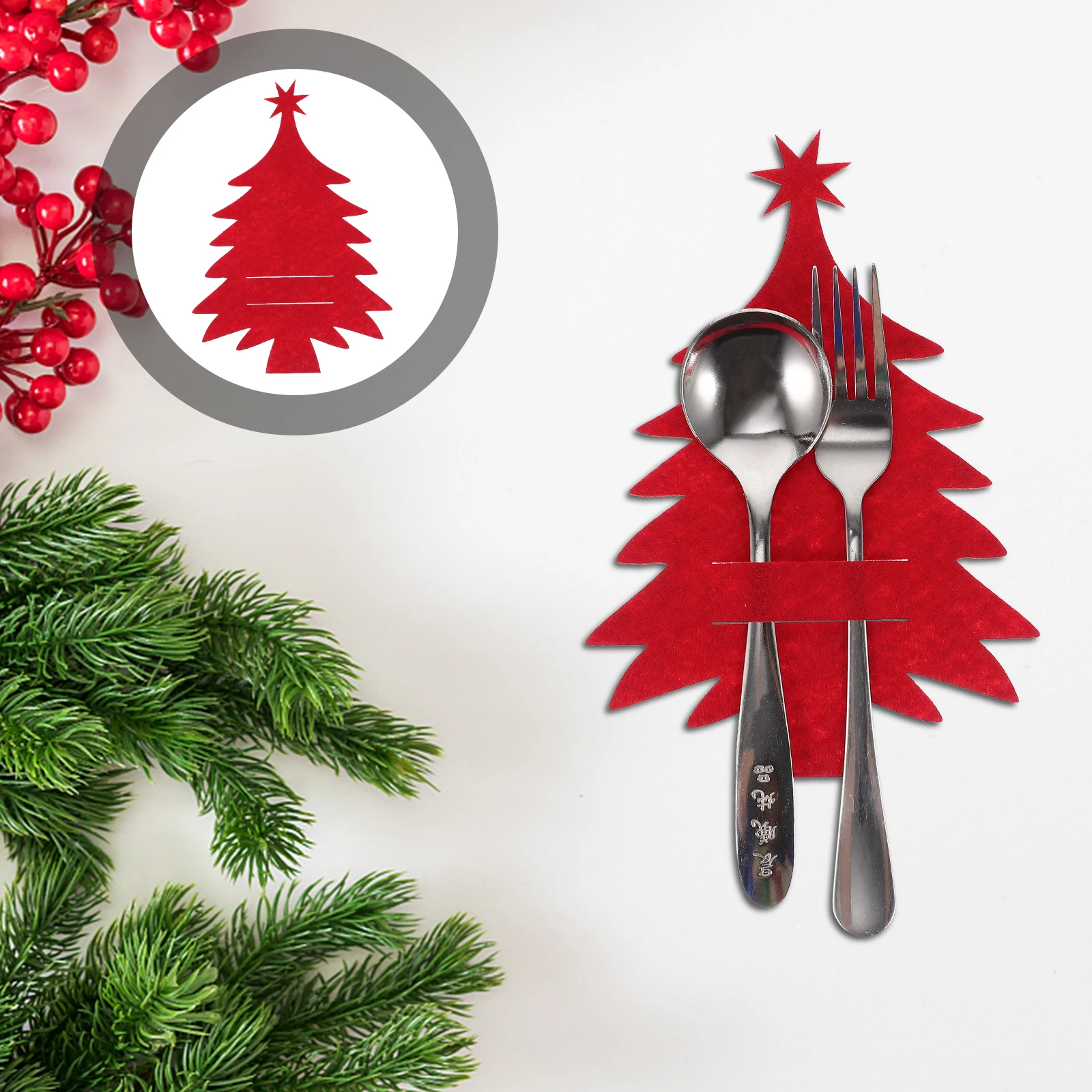 

8 Pcs Xmas Trees Cutlery Bag Set Table Decoration Spoon Holder Silverware Christmas Tableware Utensil Holders Red Holiday