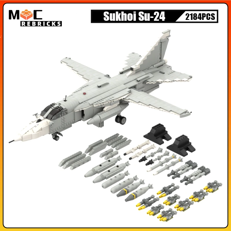 Military Weapons Air Force Sukhoi SU-24 Supersonic Fighter MOC Building Block WW2 Aircraft Model Bricks Toys Children\'s Gift