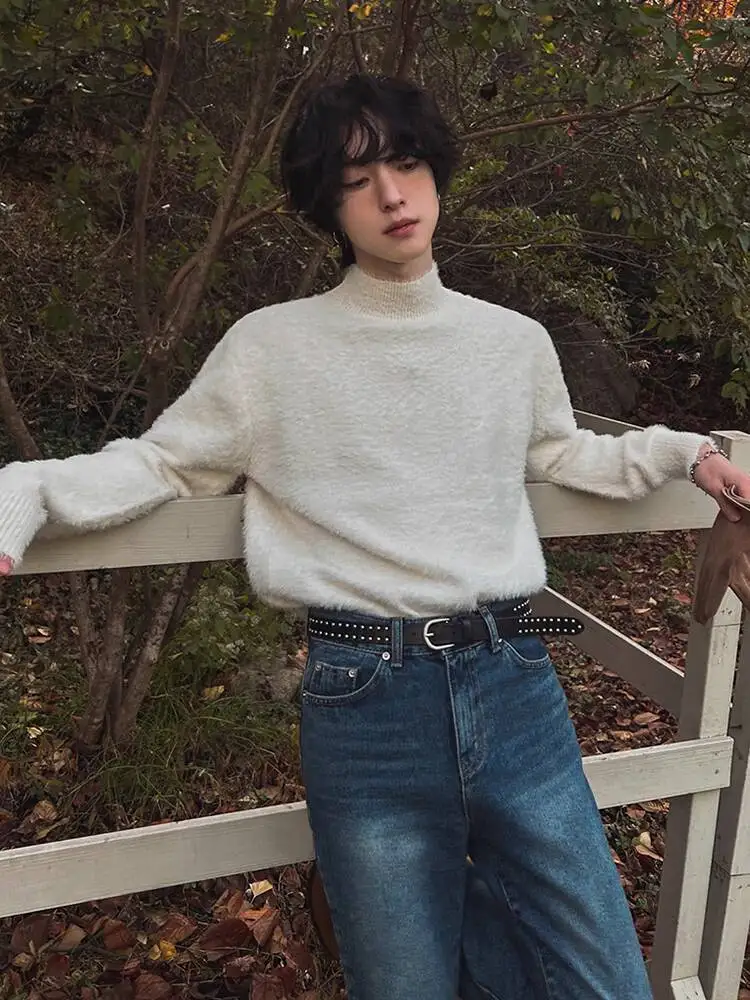 

SYUHGFA новые простые мужские свитера с воротником-стойкой, однотонная повседневная вязаная свободная одежда, корейский пуловер, мужские топы, зима 2025 г.