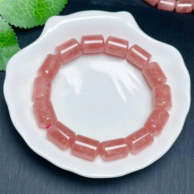 Natural Red Lace Agate Bucket Bead Bracelet Healing Reiki Crystal Beads Elastic For Women Energy Jewelry Gift 1PCS