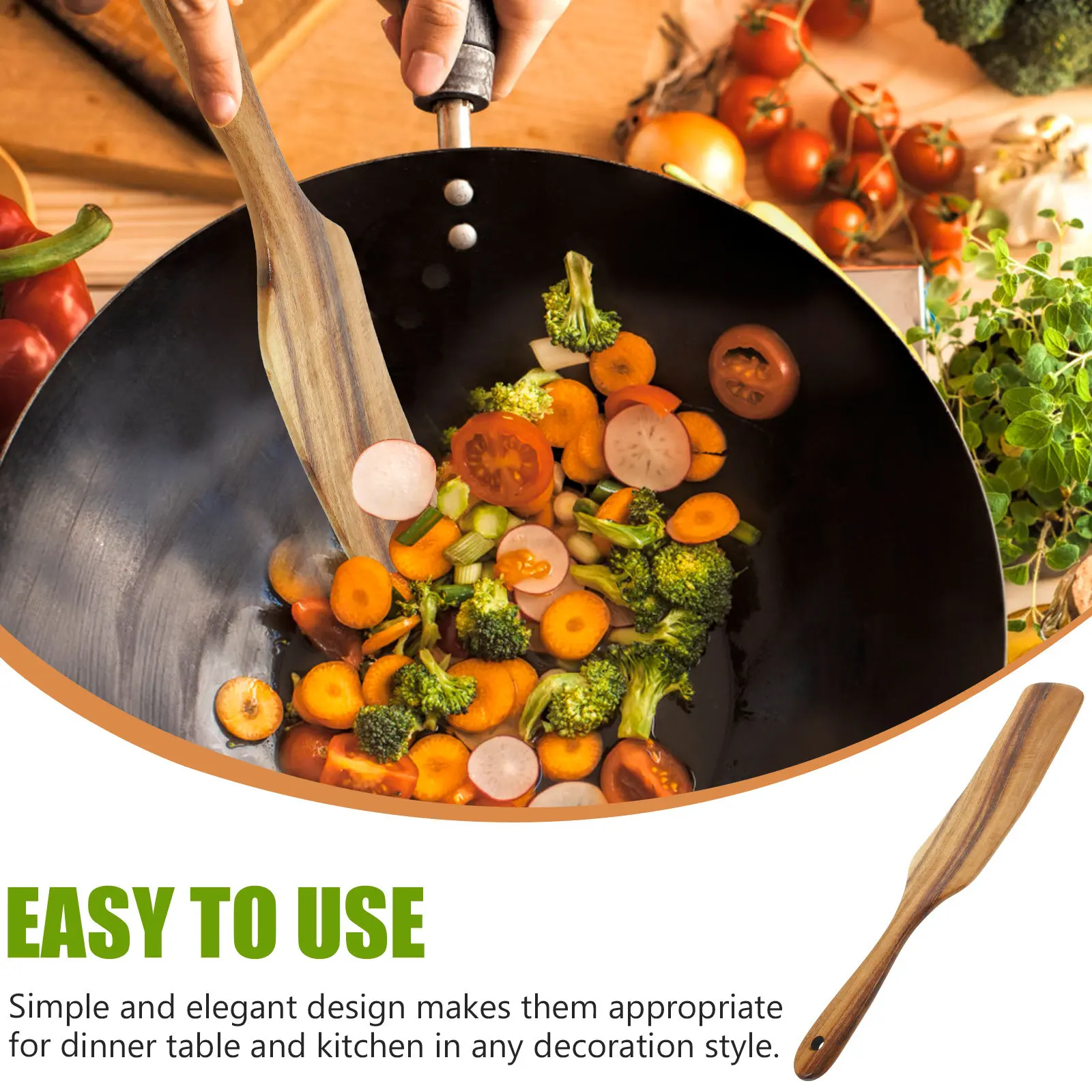 

Long Handle Wood Cooking Spatula No Burr Anti Cracking Kitchen Non Stick Cooking Utensils Household Wood Turner