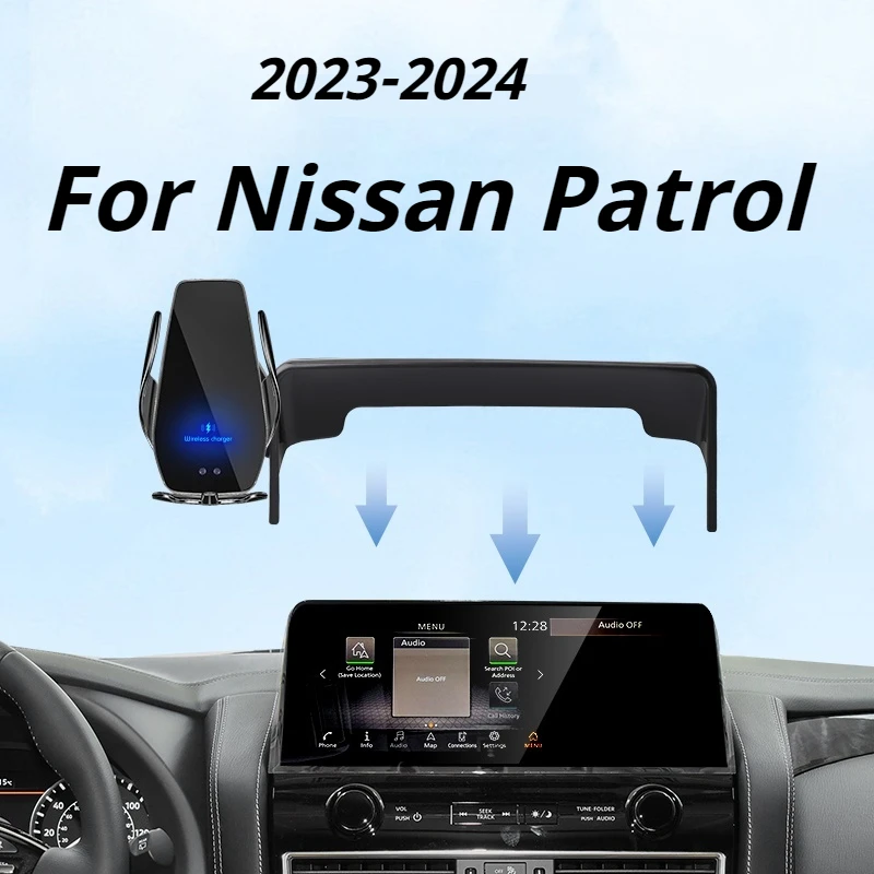 Suporte para Telefone com Carregador Sem Fio para Nissan Patro Safari Armada 2023-2024, Tamanho de 12,3 Polegadas