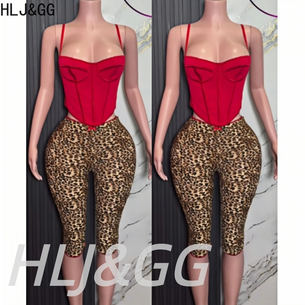 

HLJ&GG Сексуальный сетчатый прозрачный корсет, комплект из двух предметов, женский топ на тонких бретельках с V-образным вырезом + шорты с леопардовым принтом, уличная одежда