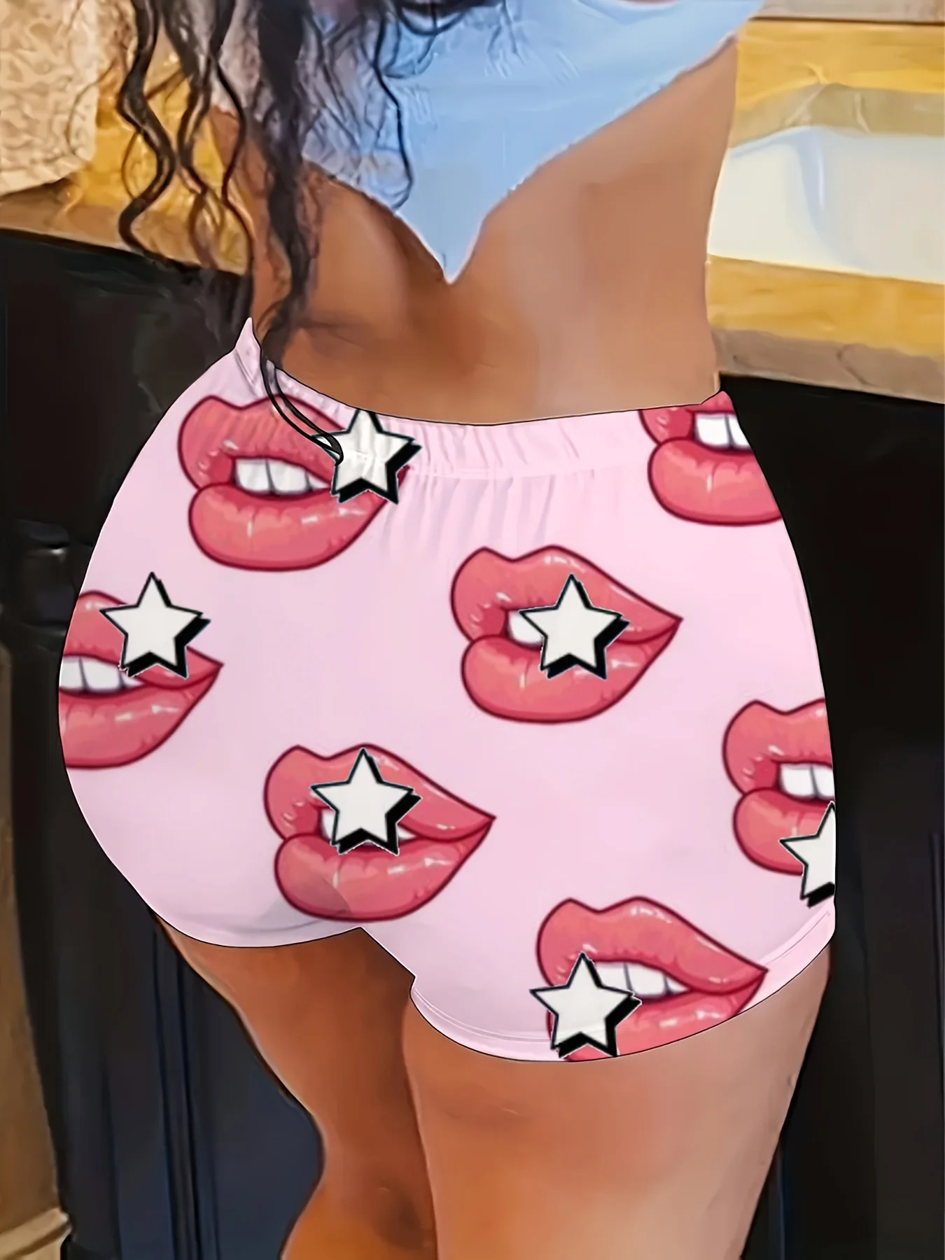Star Pink Lips Women'S Print Leggings Stretchy Casual Skinny Pants with Elastic Waistband Workouts Running Leggings