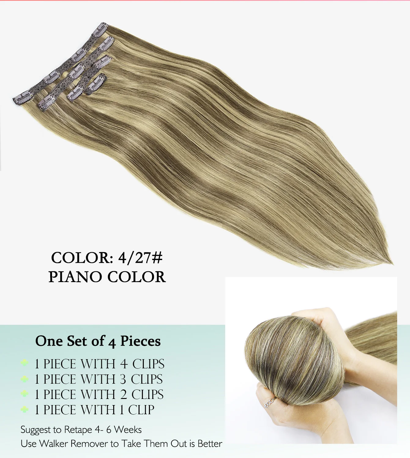 4 قطعة/المجموعة الشعر البشري 20 بوصة كليب في وصلات الشعر كامل رئيس الطبيعية تمديد شقراء مشبك شعر الإنسان Ins ريمي الشعر