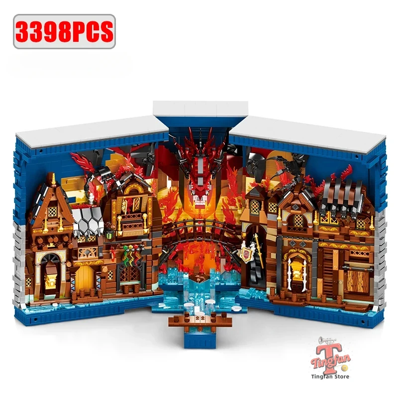 

3398PCS Hobbit Themed Bookstore Building Blocks Assembly Toys Creative Desktop Decoration Bookends Model Bricks Kids Toys Gifts