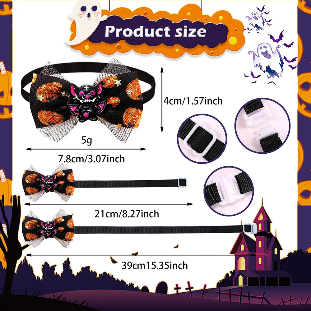 20/40PCS Lace Dog Ties Halloween Pet Neck Accessories For Dogs Adjustable Dog Bowties Bat/Ghost Decoration Pet Dog Supplies